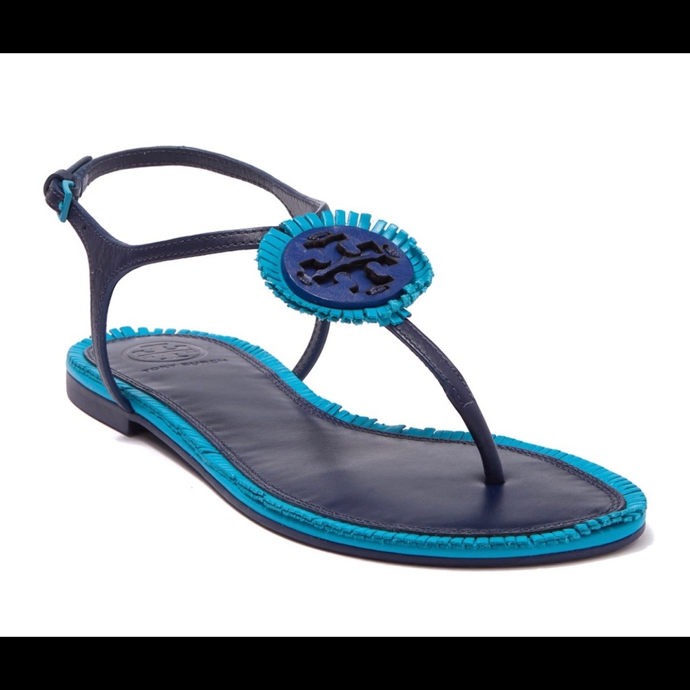 Tory Burch Miller Fringed Leather T-Strap Sandal